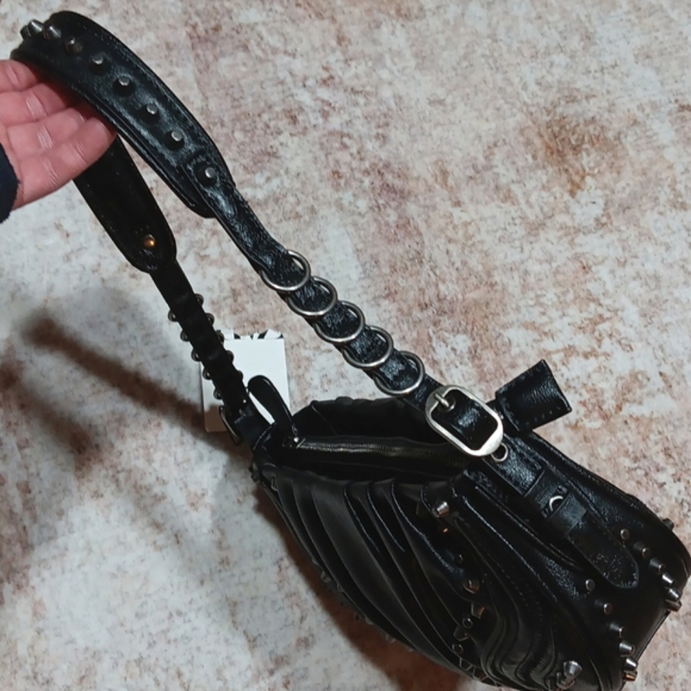NEW Studded Black Shoulder Bag - Women - Picture 9 of 13